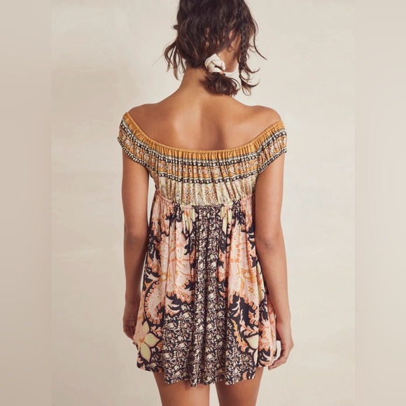 Free People Off-Shoulder Floral Mini Dress - Black, Cream, Orange - Picture 2 of 9